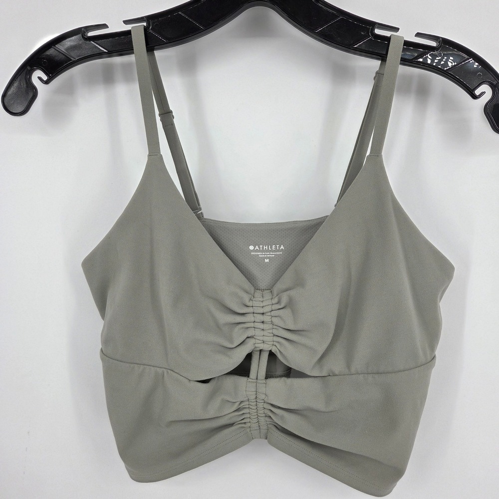 Athleta Gray Ruched Cutout Cropped Tank Top Medium